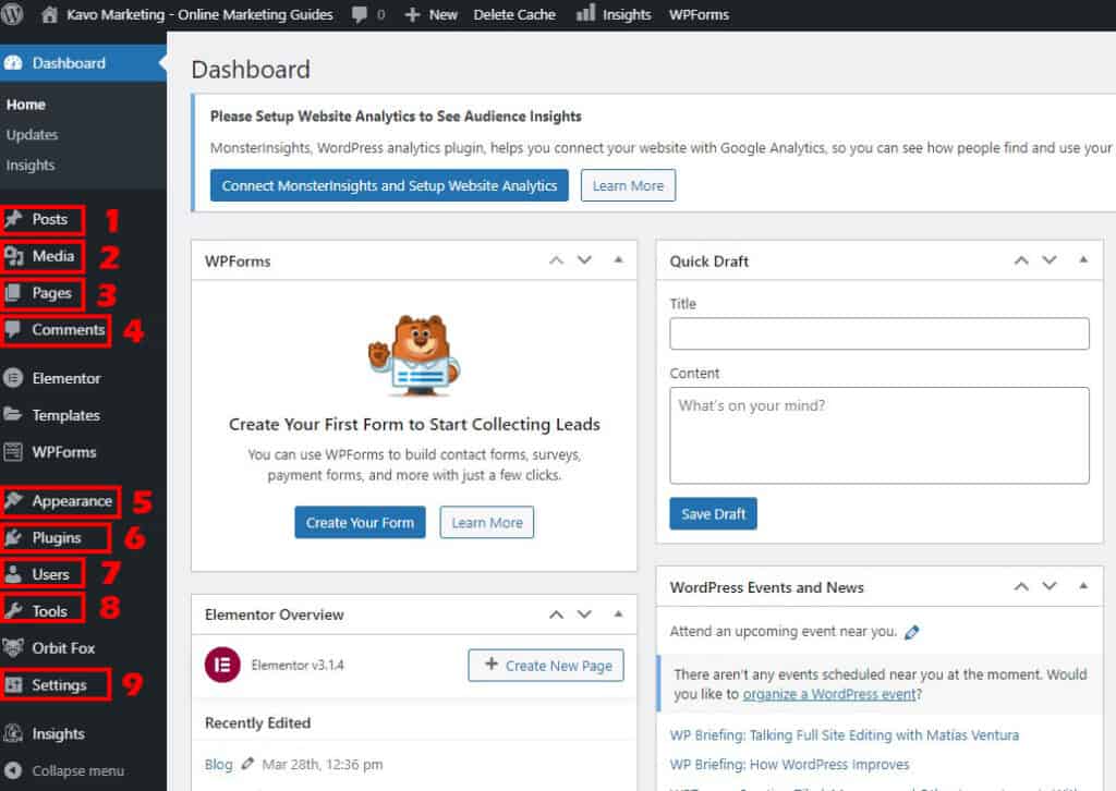 WordPress Dashboard layout guide