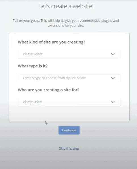 Bluehost onboarding step 2