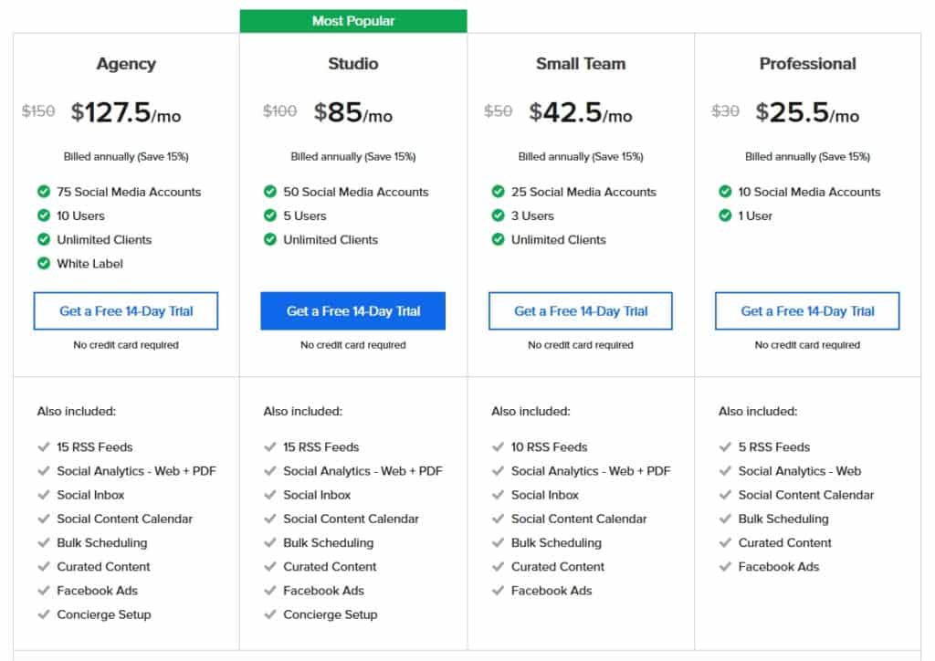 SocialPilot pricing table