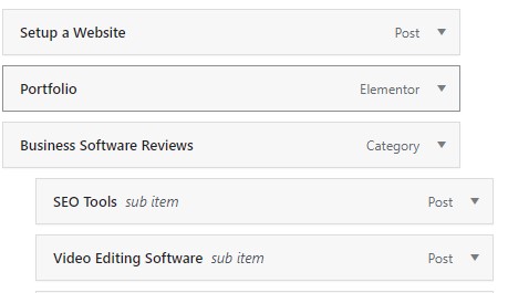 Example menu from backend in WordPress